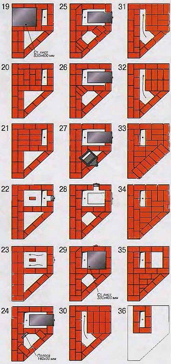 Порядовка печи-камина: ряды с 19 по 36
